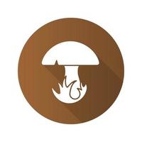 Mushroom in grass flat design long shadow glyph icon. Vector silhouette illustration