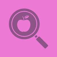 Healthy food search glyph color icon. Silhouette symbol. Magnifying glass with apple. Negative space. Vector isolated illustration