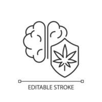 Marijuana brain protection linear icon. Cognitive functions improvement. Boost mental clarity. Thin line customizable illustration. Contour symbol. Vector isolated outline drawing. Editable stroke