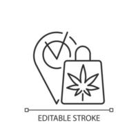 Marijuana dispensary linear icon. Recreational cannabis retail store. Buying products legally. Thin line customizable illustration. Contour symbol. Vector isolated outline drawing. Editable stroke