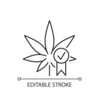 Cannabis quality control linear icon. Medical marijuana product evaluation. Quality certification. Thin line customizable illustration. Contour symbol. Vector isolated outline drawing. Editable stroke