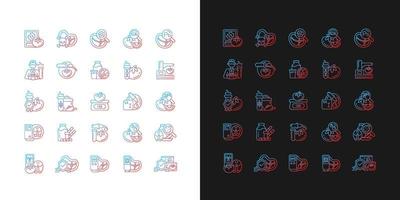 Food testing gradient icons set for dark and light mode. Various testing methods. Foods analysis. Thin line contour symbols bundle. Isolated vector outline illustrations collection on black and white