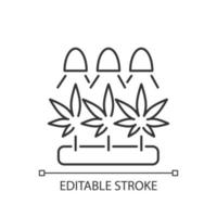 Cannabis cultivation linear icon. Grow herbs under artificial light. Marijuana seeds germination. Thin line customizable illustration. Contour symbol. Vector isolated outline drawing. Editable stroke