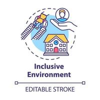 Inclusive environment concept icon. Support for students with special needs. Aid for disabled people idea thin line illustration. Vector isolated outline RGB color drawing. Editable stroke