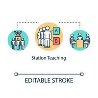 Station teaching concept icon. Learning in groups. Tutors cooperation. Co-teaching. Inclusive education idea thin line illustration. Vector isolated outline RGB color drawing. Editable stroke