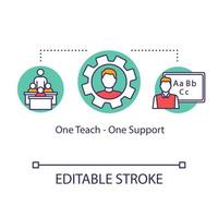 One teach - one support concept icon. Special teaching program. Teachers teamwork. Inclusive education idea thin line illustration. Vector isolated outline RGB color drawing. Editable stroke