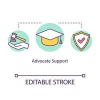 Advocate support concept icon. Help of attorney for students. Education contract. Lawyer consultation idea thin line illustration. Vector isolated outline RGB color drawing. Editable stroke