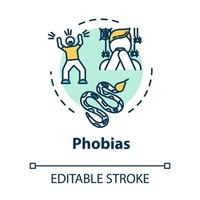 Phobias concept icon. Irrational fear reaction. Arachnophobia, herpetophobia. Mental disorder. Psychiatry idea thin line illustration. Vector isolated outline RGB color drawing. Editable stroke