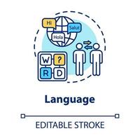 Language concept icon. Ability to communicate in different languages. Knowledge of foreign speak talk idea thin line illustration. Vector isolated outline RGB color drawing. Editable stroke