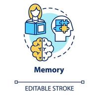 Memory concept icon. Receiving and storing information. Exam preparation. Brain informational processing system idea thin line illustration. Vector isolated outline RGB color drawing. Editable stroke