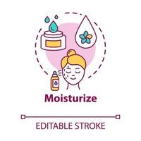 Moisturize skin, face care concept icon. Cosmetic products, moisturisers, skincare and beauty idea thin line illustration. Vector isolated outline RGB color drawing. Editable stroke