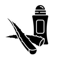 Vegan antiperspirant black glyph icon. Plant based deodorant. Protection from smell with medicinal herbs. Cosmetic with aloe vera. Silhouette symbol on white space. Vector isolated illustration