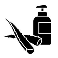 Herbal lotion black glyph icon. Plant based gel and natural liquid soap. Organic bathing product. Moisturizer with aloe vera extract. Silhouette symbol on white space. Vector isolated illustration