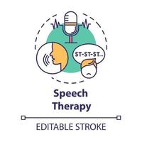 Speech therapy concept icon. Asperger disorder. Exercise for stuttering. Psychological aid. Pediatric help idea thin line illustration. Vector isolated outline RGB color drawing. Editable stroke