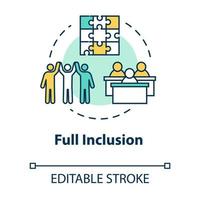 Full inclusion concept icon. Student group dynamics. Diverse community. Positive support. Inclusive education idea thin line illustration. Vector isolated outline RGB color drawing. Editable stroke