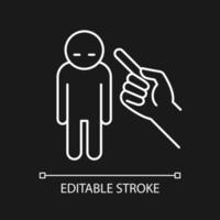 Punishment gesture white linear icon for dark theme. Respond to child bad behavior. Kid misbehavior. Thin line customizable illustration. Isolated vector contour symbol for night mode. Editable stroke