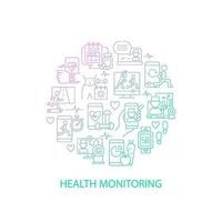 Health monitoring abstract gradient linear concept layout with headline. Medical data. Fitness tracker minimalistic idea. Thin line graphic drawings. Isolated vector contour icons for background