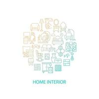 Home interior abstract gradient linear concept layout with headline. Furniture and house decor minimalistic idea. Thin line graphic drawings. Isolated vector contour icons for background