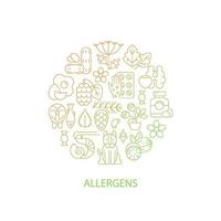 Common allergens abstract gradient linear concept layout with headline. Allergy reaction reasons minimalistic idea. Thin line graphic drawings. Isolated vector contour icons for background