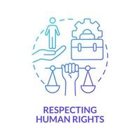 Respecting human rights blue gradient concept icon. Corporate social responsibility abstract idea thin line illustration. Avoid abuse and discrimination. Vector isolated outline color drawing.