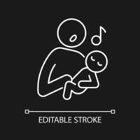 Singing to baby white linear icon for dark theme. Infant-directed song. Sing lullabies to newborn. Thin line customizable illustration. Isolated vector contour symbol for night mode. Editable stroke