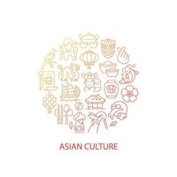 Asian culture abstract gradient linear concept layout with headline. Eastern traditions. Japan symbols. Asia minimalistic idea. Thin line graphic drawings. Isolated vector contour icons for background