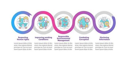 CSR issues vector infographic template. Workplace conditions presentation outline design elements. Data visualization with 5 steps. Process timeline info chart. Workflow layout with line icons