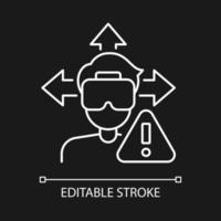 Ensure space around you white linear manual label icon for dark theme. Thin line customizable illustration. Isolated vector contour symbol for night mode for product use instructions. Editable stroke