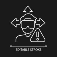 Ensure space around you white linear manual label icon for dark theme. Thin line customizable illustration. Isolated vector contour symbol for night mode for product use instructions. Editable stroke