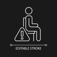 Remain seated white linear manual label icon for dark theme. Thin line customizable illustration. Isolated vector contour symbol for night mode for product use instructions. Editable stroke