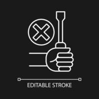 Do not repair yourself white linear manual label icon for dark theme. Thin line customizable illustration. Isolated vector contour symbol for night mode for product use instructions. Editable stroke