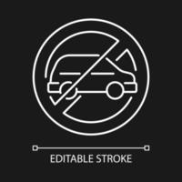 No using when driving white linear manual label icon for dark theme. Thin line customizable illustration. Isolated vector contour symbol for night mode for product use instructions. Editable stroke