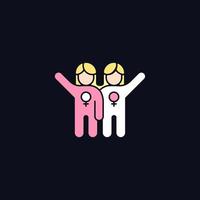 Female friendship RGB color icon for dark theme. Sisterhood. Girl power. Supporting each other. Isolated vector illustration on night mode background. Simple filled line drawing on black