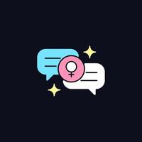 Female bonding RGB color icon for dark theme. Supportive sisterhood. Strength for feminine gender. Isolated vector illustration on night mode background. Simple filled line drawing on black