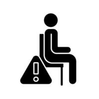 Remain seated black glyph manual label icon. Standing may lead to injuries and discomfort during experience. Silhouette symbol on white space. Vector isolated illustration for product use instructions