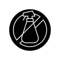 Do not use cleaning agents black glyph manual label icon. Alcohol is abrasive for lenses. Silhouette symbol on white space. Vector isolated illustration for product use instructions