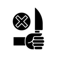 No sharp objects black glyph manual label icon. Do not handle knives and dangerous items. Silhouette symbol on white space. Vector isolated illustration for product use instructions