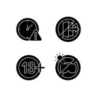 Vr headset usage prohibitions black glyph manual label icons set on white space. Age requirement and restrictions. Silhouette symbols. Vector isolated illustration for product use instructions