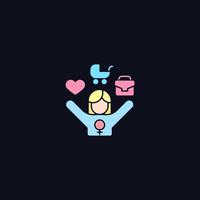 Work-life balance for female employee RGB color icon for dark theme. Double standard. Full-time working mom. Isolated vector illustration on night mode background. Simple filled line drawing on black