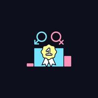 Gender equality RGB color icon for dark theme. Enjoy equal rewards. Gender-balanced participation. Isolated vector illustration on night mode background. Simple filled line drawing on black