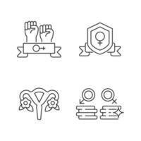 Female empowerment linear icons set. Women community. Advancing gender equality. Feminist activist. Customizable thin line contour symbols. Isolated vector outline illustrations. Editable stroke