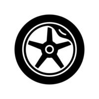 Wheel damage black glyph icon. Collision damaged vehicle. Driving on cracked rim. Uneven wear in tires. Hazardous condition. Silhouette symbol on white space. Vector isolated illustration