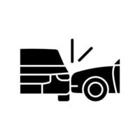 Side collision black glyph icon. Broadside crash. T-bone collision. Car accident. Distracted driving. Side-impact crash by vehicle. Silhouette symbol on white space. Vector isolated illustration