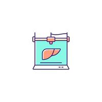 3d printed liver RGB color icon. Creating artificial organ. Innovation in biomedical field. Liver transplantation. Bioprinted organ model. Isolated vector illustration. Simple filled line drawing