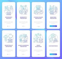 Bank management onboarding mobile app page screen set. Crisis prevention process walkthrough 8 steps graphic instructions with concepts. UI, UX, GUI vector template with linear color illustrations