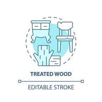 Treated wood blue concept icon. Wooden furniture recycling abstract idea thin line illustration. Lumber reprocessing. Waste collection service. Vector isolated outline color drawing. Editable stroke