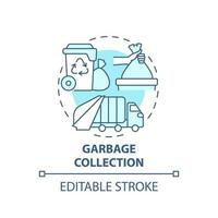 Garbage collection blue concept icon. Waste management process abstract idea thin line illustration. Trash collection truck. Rubbish recycling. Vector isolated outline color drawing. Editable stroke