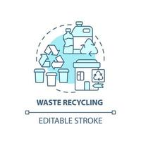 Waste recycling blue concept icon. Garbage management abstract idea thin line illustration. Reprocessing materials. Plastic and paper reuse. Vector isolated outline color drawing. Editable stroke