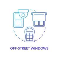 Off street windows blue gradient concept icon. Security system abstract idea thin line illustration. Place cameras above windows. Break in prevention. Vector isolated outline color drawing.