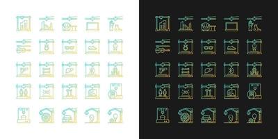 3d printing technology gradient icons set for dark and light mode. Rapid prototyping. Thin line contour symbols bundle. Isolated vector outline illustrations collection on black and white